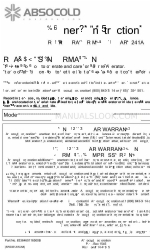 Absocold Corp ARD241A Instructies voor de eigenaar