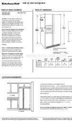 KitchenAid KBFS22EWBL 치수 매뉴얼