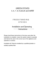 Green Stoves 10KW Installation And Operating Instructions Manual