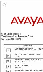 Avaya 6400 Series Краткая справочная карточка