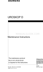 Siemens UROSKOP D Additional Installation, Operation And Maintenance Instructions