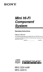 Sony MHC-GSX100W - Mini Hi-fi Component System Kullanım Talimatları Kılavuzu