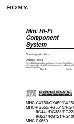 Sony MHC-GX250 - Stereo Mini System Instrukcja obsługi