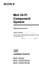 Sony MHC-RG40 - Mini Hi-fi Component System Інструкція з експлуатації Посібник з експлуатації