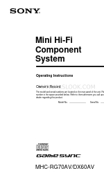 Sony MHC-RG70AV - Mini Hi-fi Component System Betriebsanleitung