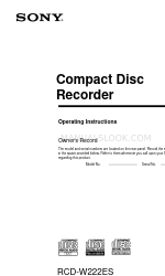 Sony RCD-W222ES - Cd/cdr Recorder Manual de Instruções