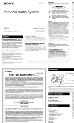 Sony ZS-E5 Marketing Specifications (Aqua) Operating Instructions