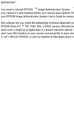 Epson PhotoPC 850Z Important Information