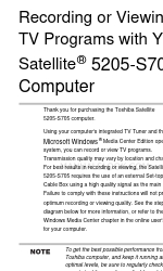 Toshiba 5205 S705 - Satellite - Pentium 4-M 2.4 GHz Gebruiksaanwijzing Addendum