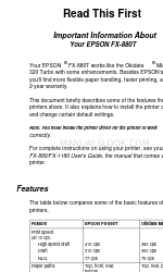 Epson FX-880 - Impact Printer Important Information Manual
