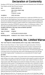 Epson PowerLite 1750 Declaration Of Conformity