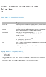 Blackberry WINDOWS LIVE MESSENGER - RELEASE NOTES V2.5 Note de mise à jour