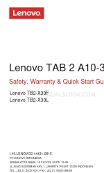 Lenovo TAB 2 A10-30 Panduan Keselamatan, Garansi & Mulai Cepat