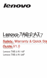 Lenovo TAB 2 A7-10F Safety, Warranty & Quick Start Manual