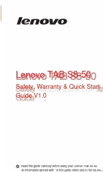 Lenovo TAB S8-50 Güvenlik, Garanti ve Hızlı Başlangıç Kılavuzu