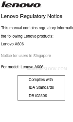 Lenovo A606 Zawiadomienie o przepisach