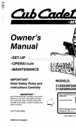 Cub Cadet 31ae6b6g596 Benutzerhandbuch