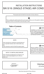 Blueridge BA16L42P Manual de instruções de instalação