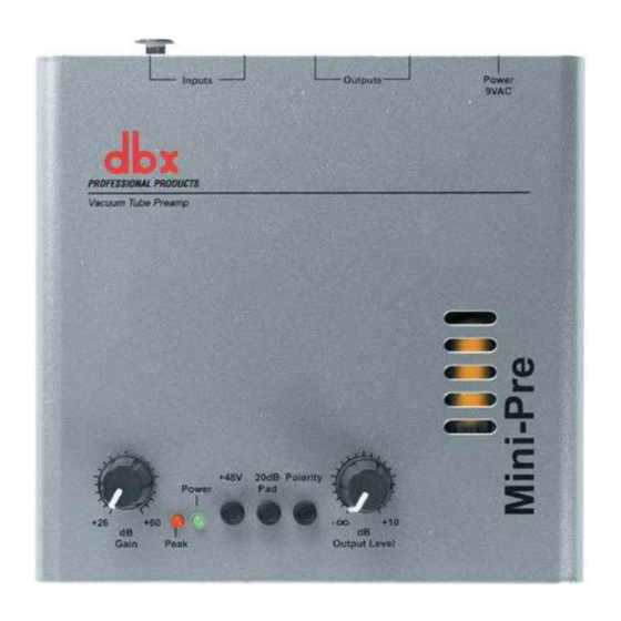 dbx Mini-Pre Vacuum Tube Microphone Preamplifier 사양 시트